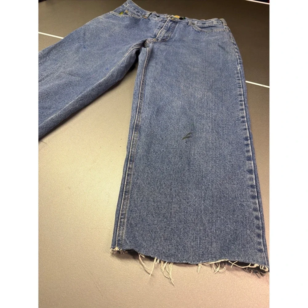 Cabelas Fleece Lined Denim Jeans Mens 33x34 Medium Wash Raw Hem Cutoff‎ Rugged